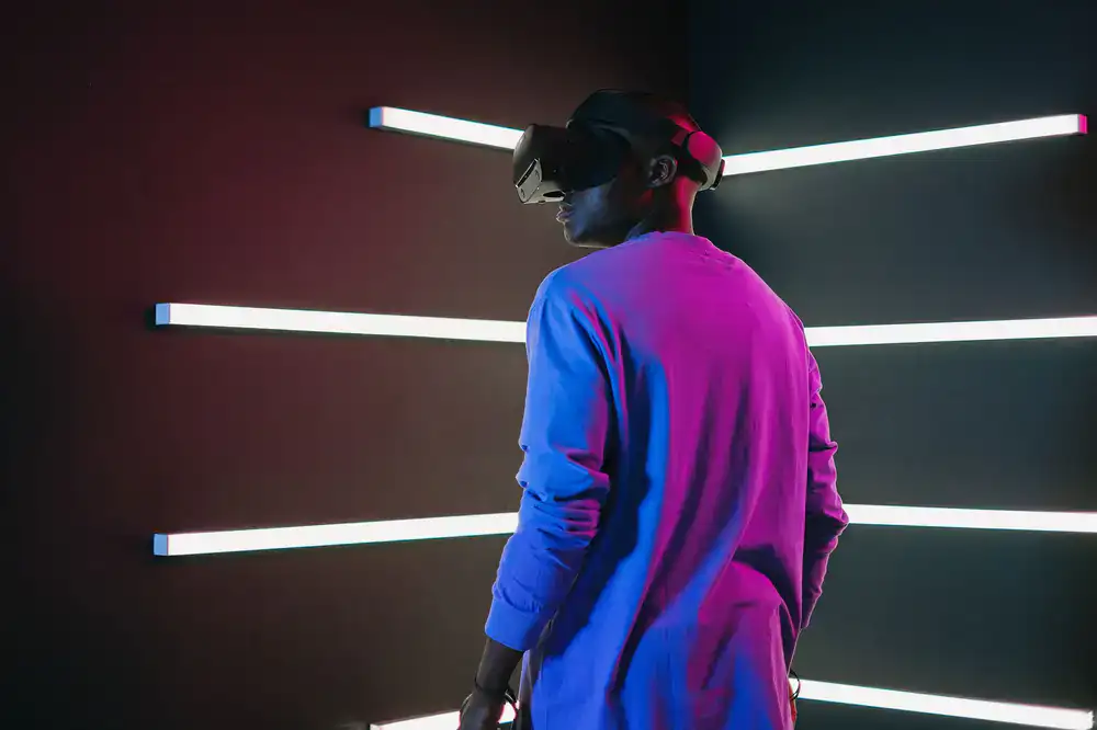 Player using virtual reality headset